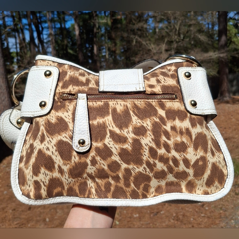 Rare New Vintage Y2K Guess Leopard Print & White Faux Leather Shoulder Bag - Picture 4 of 15
